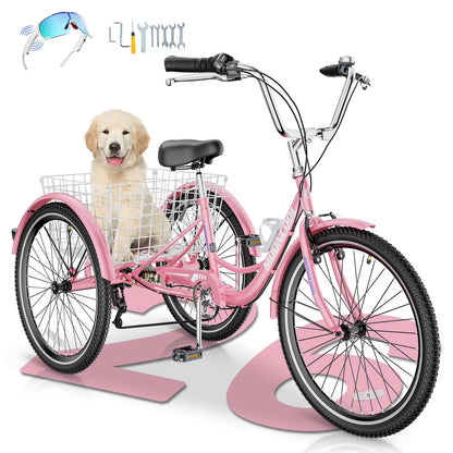 MOONCOOL Adult Tricycles with Rear Basket & Inflator, 24 26 in 7 Speed 3 Wheel Bikes, Three - Product image 27