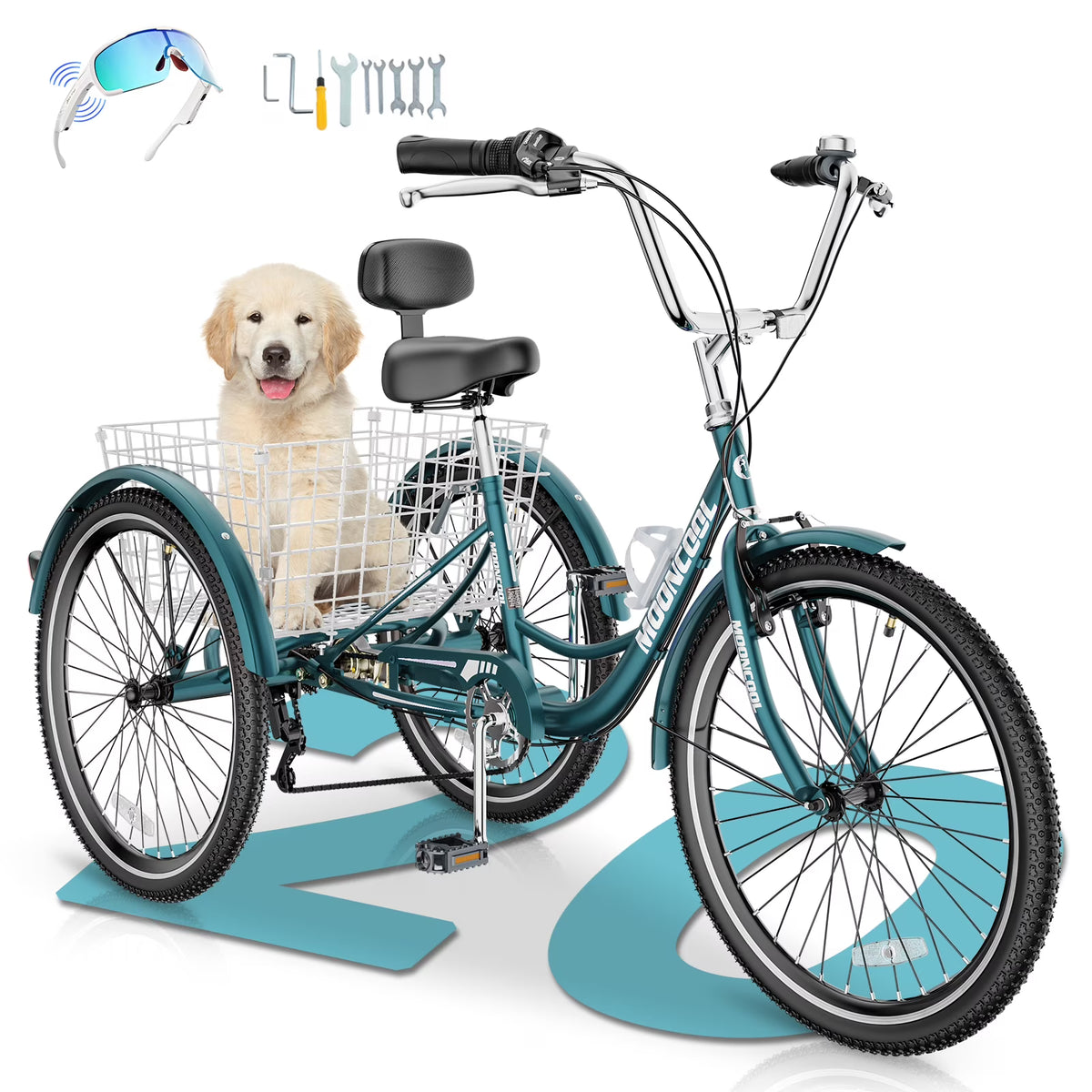 MOONCOOL Adult Tricycles with Rear Basket & Inflator, 24 26 in 7 Speed 3 Wheel Bikes, Three - Product image 17