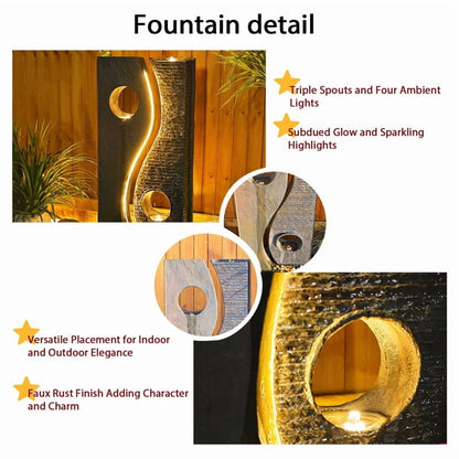 Water Feature Fountain Outdoor Garden Waterfall Faux Rust Finish with LED Lights for Patio Yard Pool Home - Product image 4