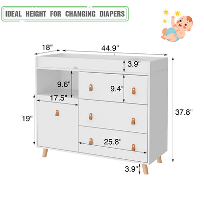 OXYLIFE 45" Baby Nursery Changing Table Dresser with 4 Drawers and Shelf for Nursery Room, White - Product image 43