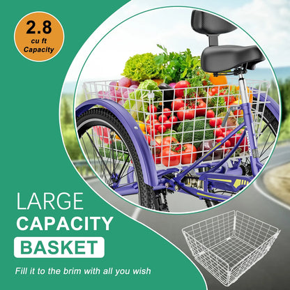 MOONCOOL Adult Tricycles with Rear Basket & Inflator, 24 26 in 7 Speed 3 Wheel Bikes, Three - Product image 125