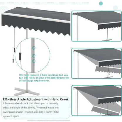 AECOJOY Free Standing Retractable Awning, 13'x10' Patio Awnings Outdoor Manual Sun Shade Shelter, Dark Grey - Product image 7