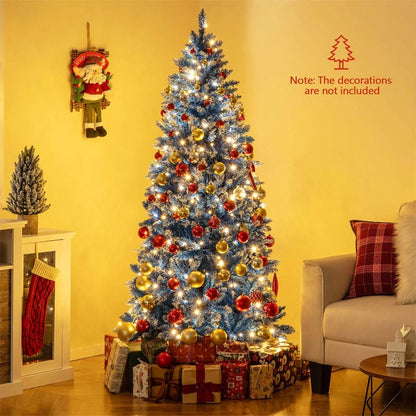 6/7/8/9 FT Pre-Lit Christmas Tree, Blue Hinged Xmas Tree with Frosted PVC Tips, Warm White LED Lights - Product image 11