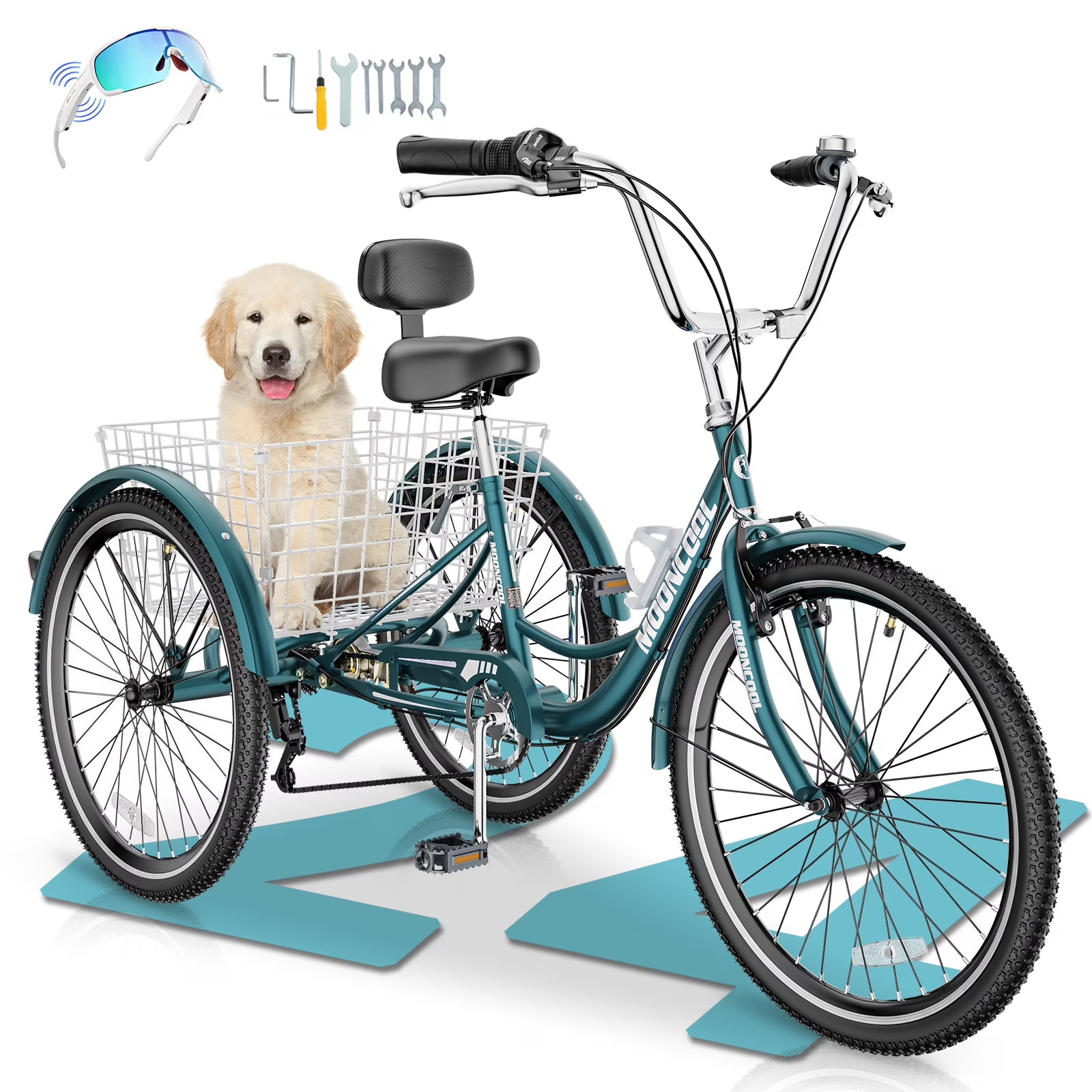 MOONCOOL Adult Tricycles with Rear Basket & Inflator, 24 26 in 7 Speed 3 Wheel Bikes, Three - Product image 20