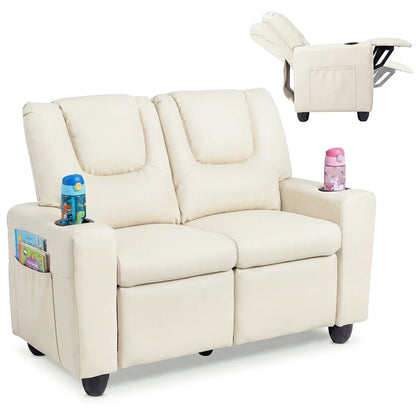 2-Seater Kids Recliner, PU Leather Reclining Loveseat with Cup Holders & 2 Side Storage Pockets - Product image 1