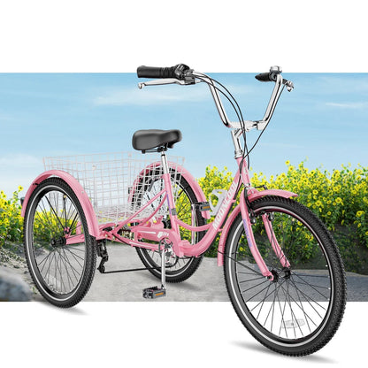 MOONCOOL Adult Tricycles with Rear Basket & Inflator, 24 26 in 7 Speed 3 Wheel Bikes, Three - Product image 120
