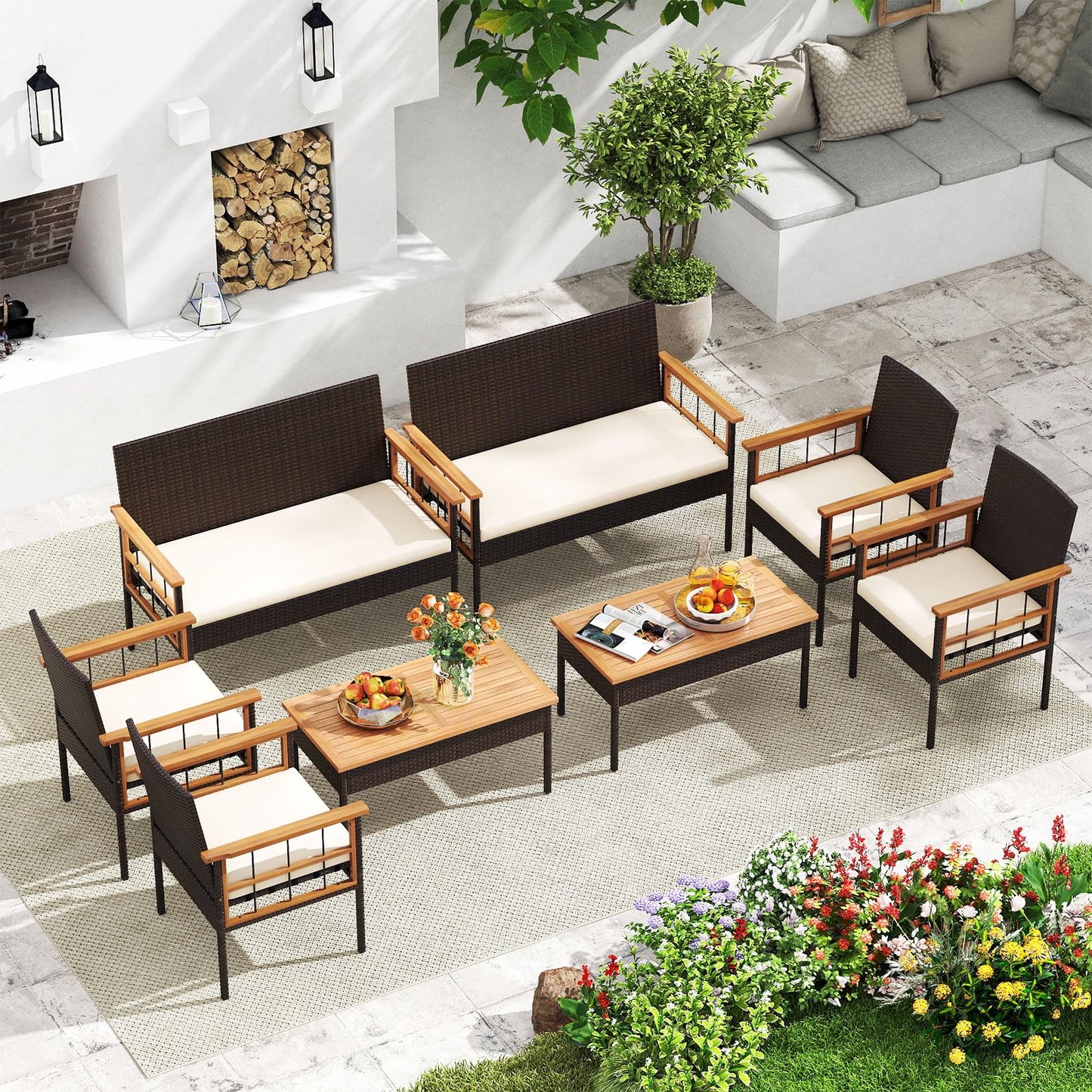 Tangkula 4 Pieces Wicker Patio Conversation Furniture Set