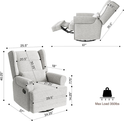 Royalcraft Swivel Nursery Glider Recliner, Comfy Upholstered Glider Chair with Lumbar Pillow and Footrest - Product image 38