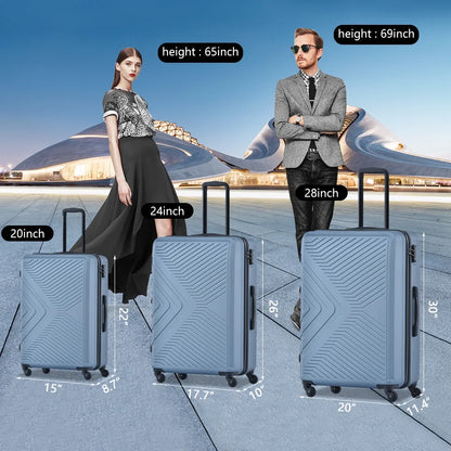 3 Piece Blue Luggage Travel Set, 20" 24" 28" Carry on Luggage with Spinner Wheels - Product image 9