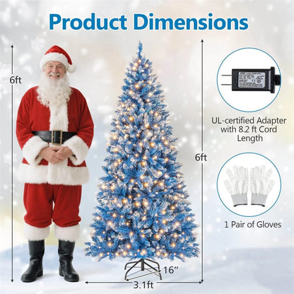 6/7/8/9 FT Pre-Lit Christmas Tree, Blue Hinged Xmas Tree with Frosted PVC Tips, Warm White LED Lights - Product image 6