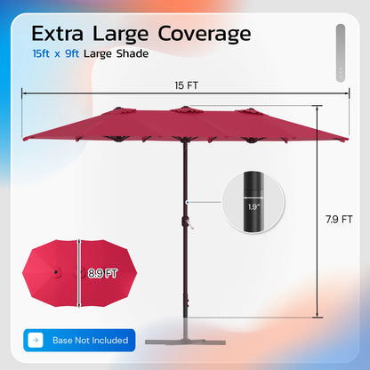 AECOJOY 15x9ft Double-Sided Patio Umbrella, Red - Product image 3