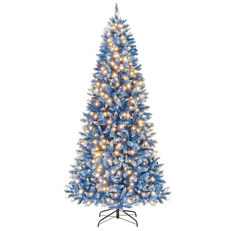 6/7/8/9 FT Pre-Lit Christmas Tree, Blue Hinged Xmas Tree with Frosted PVC Tips, Warm White LED Lights - Product image 2