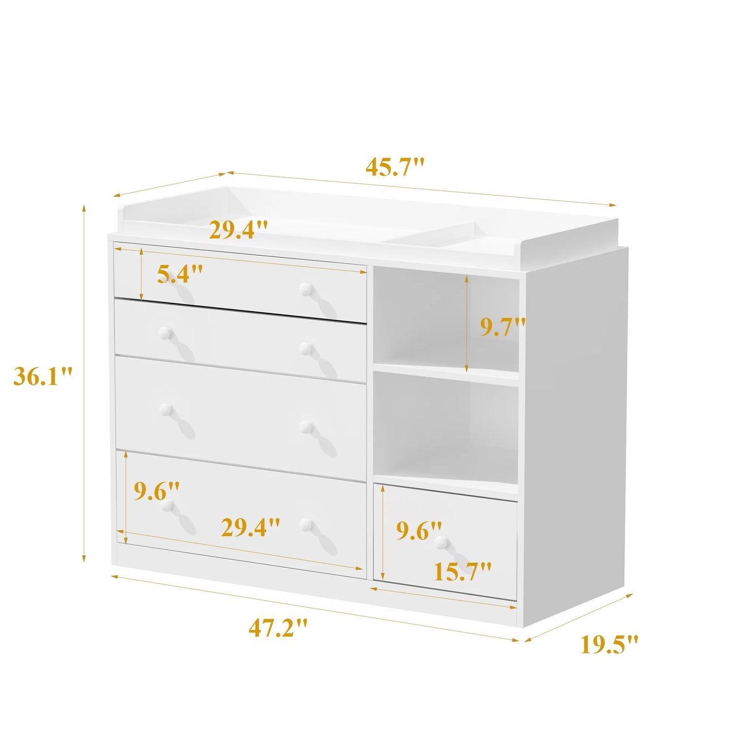 OXYLIFE 45" Baby Nursery Changing Table Dresser with 4 Drawers and Shelf for Nursery Room, White - Product image 95