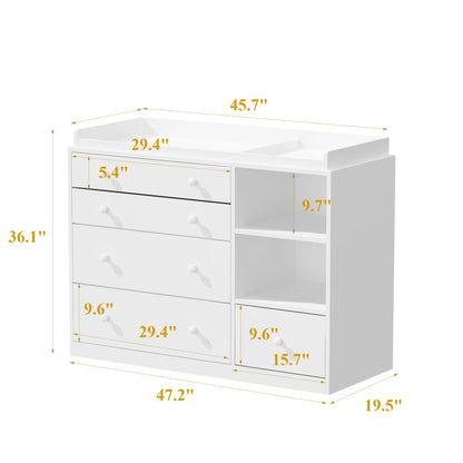 OXYLIFE 45" Baby Nursery Changing Table Dresser with 4 Drawers and Shelf for Nursery Room, White - Product image 95