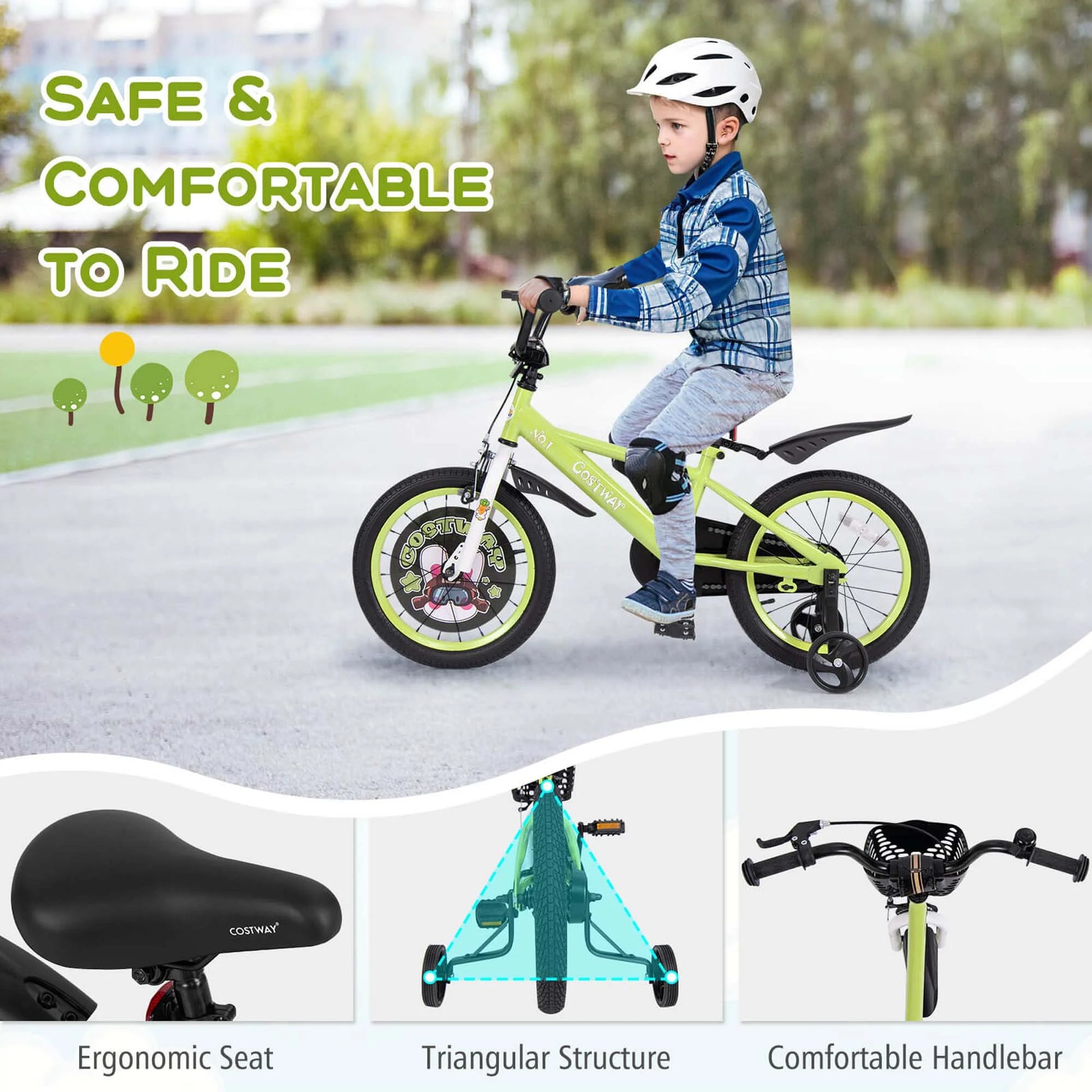 Costway 16" Kid'S Bike for 4 - 7 with Height - Adjustable Handlebar & Saddle Handbrake Blue - Product image 30