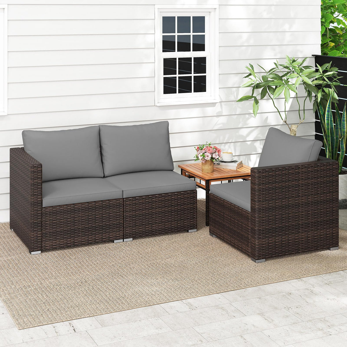 Tangkula 3 Pieces Patio Sectional Sofa Set with Soft Cushions - Product image 6