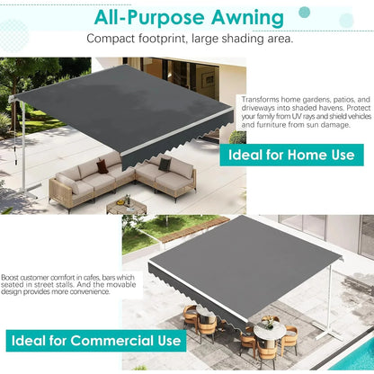 AECOJOY Free Standing Retractable Awning, 13'x10' Patio Awnings Outdoor Manual Sun Shade Shelter, Dark Grey - Product image 4