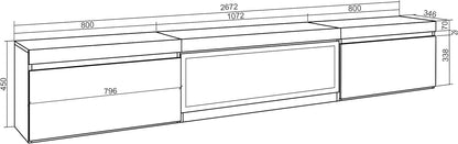 Skraut Home | TV cabinet | TV Bench | Large Storage Space | 267x45x35 cm | Large Format TV | XXL electric fireplace | Suspended, Wall | Modern Style | Black