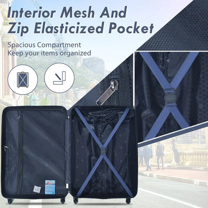 3 Piece Blue Luggage Travel Set, 20" 24" 28" Carry on Luggage with Spinner Wheels - Product image 27