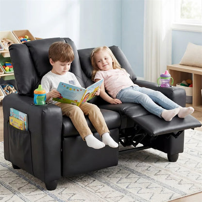 2-Seater Kids Recliner, PU Leather Reclining Loveseat with Cup Holders & 2 Side Storage Pockets - Product image 19