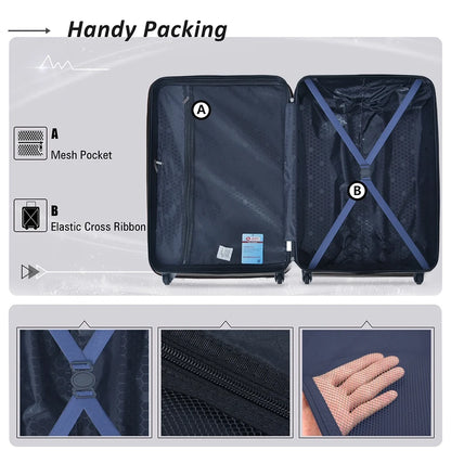 3 Piece Blue Luggage Travel Set, 20" 24" 28" Carry on Luggage with Spinner Wheels - Product image 33