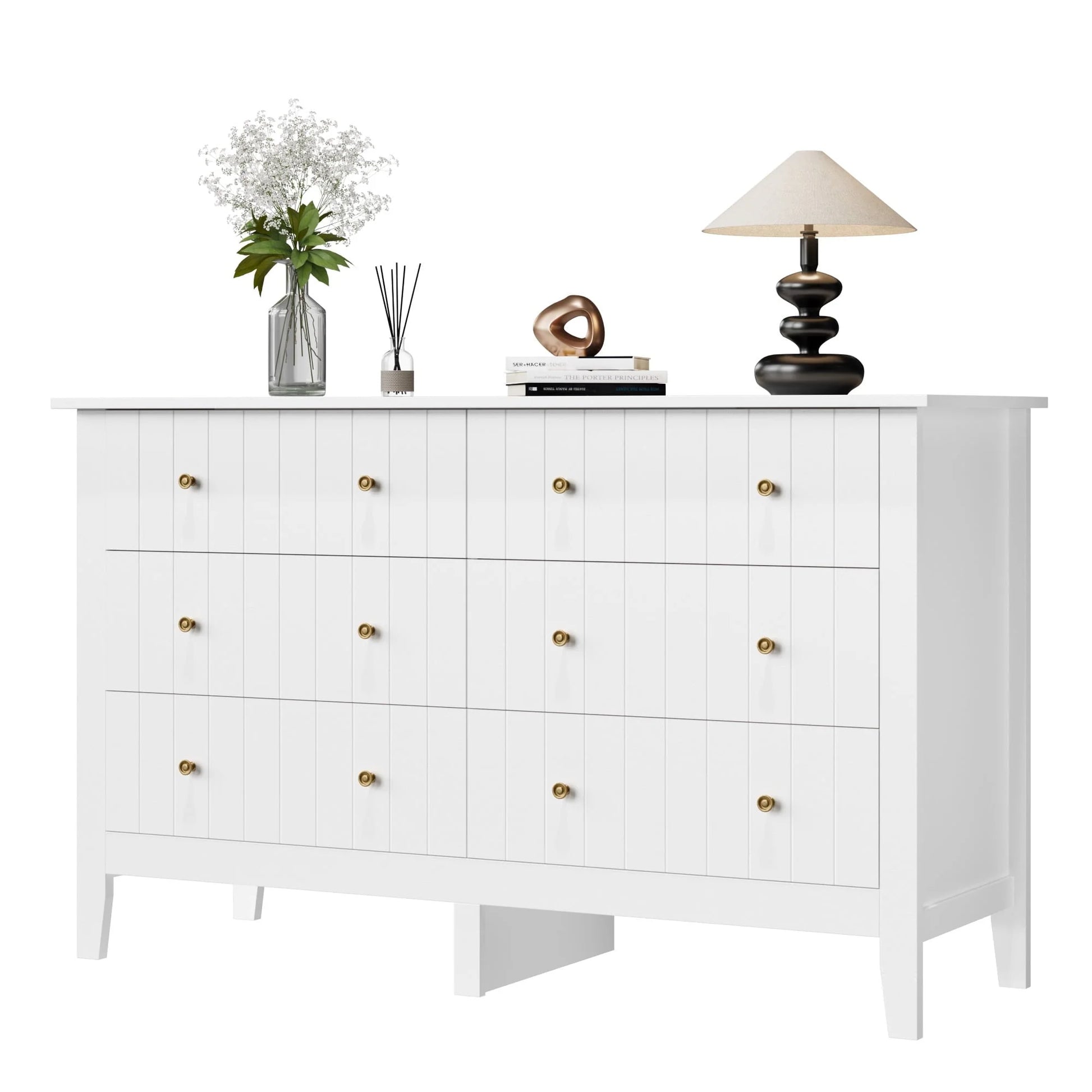 Homfa 6 Drawer Double White Dresser for Bedroom, Modern Wood Dresser Storage Cabinet for Living Room - Product image 3