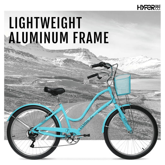 Hyper Bicycle 26" Woman'S Commute Bike with Basket, Neon Teal - Product image 2