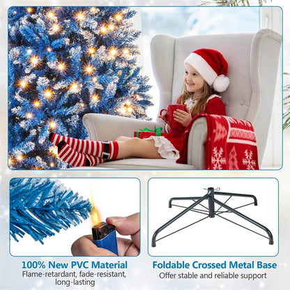 6/7/8/9 FT Pre-Lit Christmas Tree, Blue Hinged Xmas Tree with Frosted PVC Tips, Warm White LED Lights - Product image 42