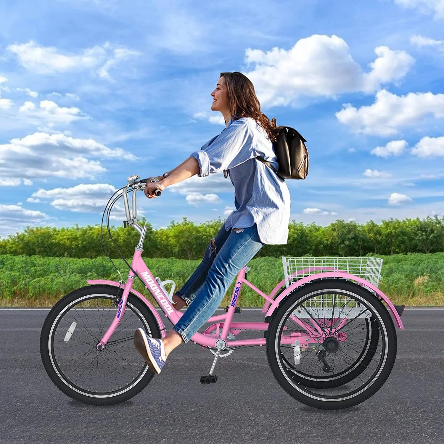 MOONCOOL Adult Tricycles with Rear Basket & Inflator, 24 26 in 7 Speed 3 Wheel Bikes, Three - Product image 117