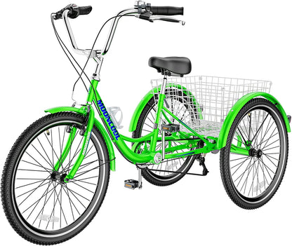 MOONCOOL Adult Tricycles with Rear Basket & Inflator, 24 26 in 7 Speed 3 Wheel Bikes, Three - Product image 46
