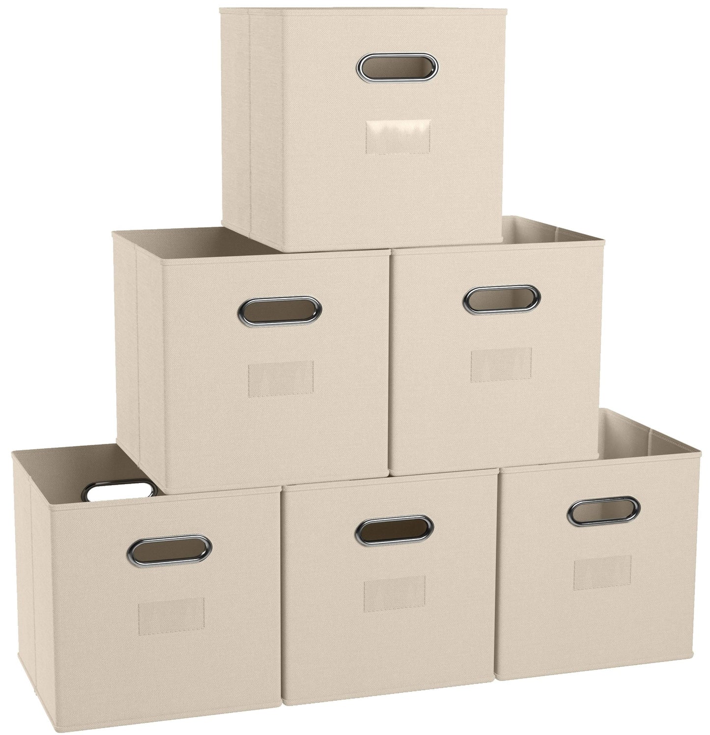 Ornavo Home 6 Pack Storage Cube Bins with Window Pocket, Beige - Product image 1