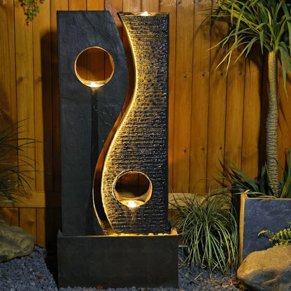 Water Feature Fountain Outdoor Garden Waterfall Faux Rust Finish with LED Lights for Patio Yard Pool Home - Product image 2