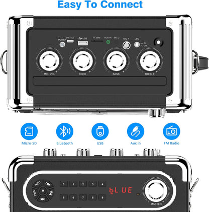 JYX Karaoke Machine, with 3 Wireless Microphones and DJ Lights, Bluetooth Speaker for Family Gatherings/Outdoor Camping/Beach Party