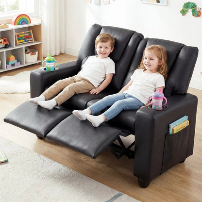 2-Seater Kids Recliner, PU Leather Reclining Loveseat with Cup Holders & 2 Side Storage Pockets - Product image 12