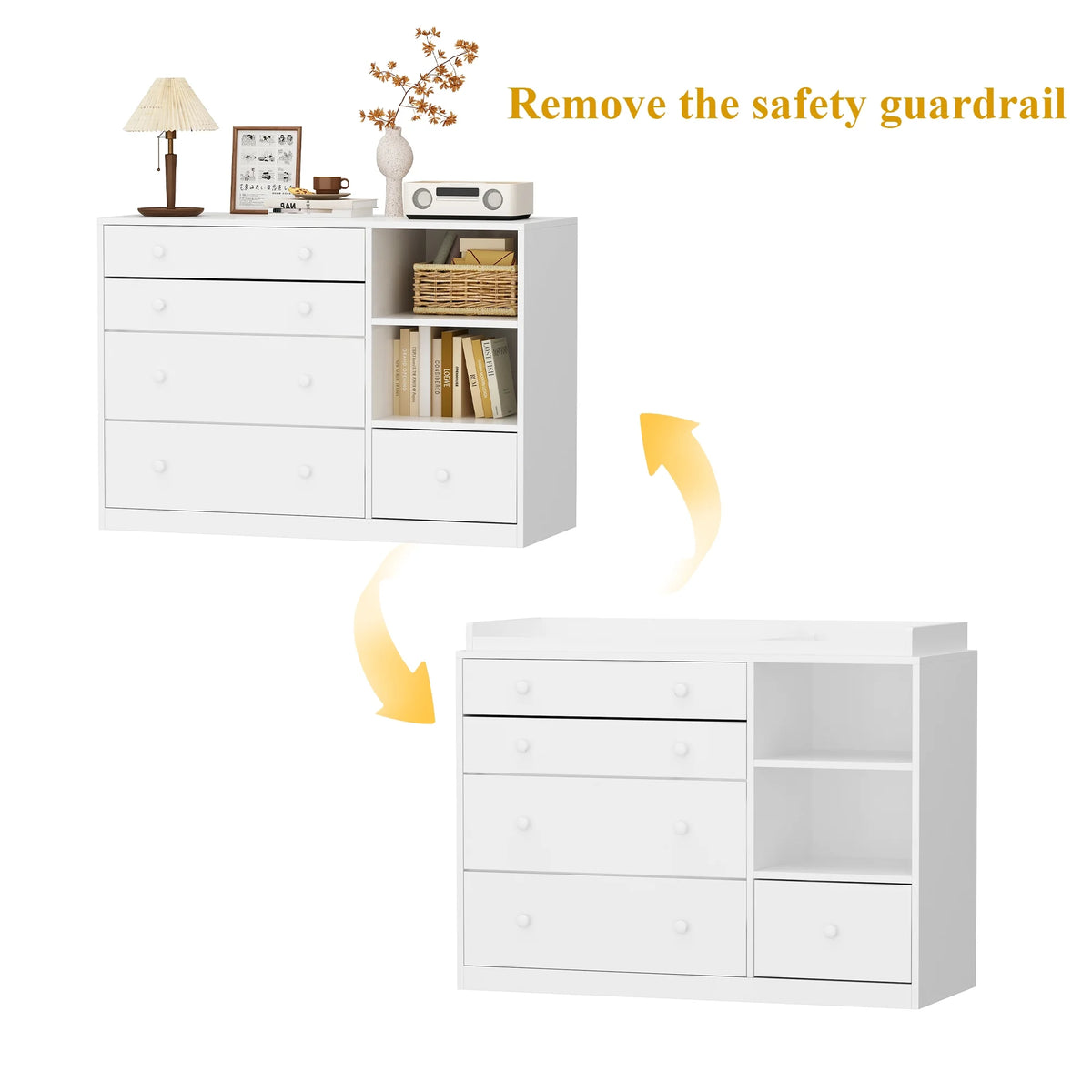 OXYLIFE 45" Baby Nursery Changing Table Dresser with 4 Drawers and Shelf for Nursery Room, White - Product image 97