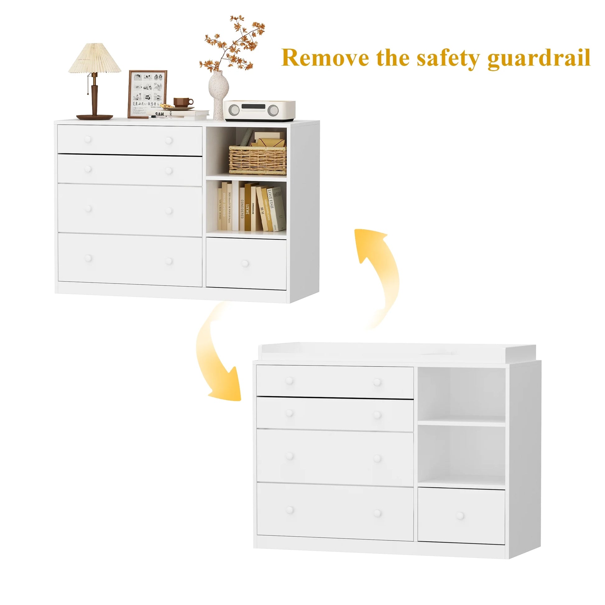 OXYLIFE 45" Baby Nursery Changing Table Dresser with 4 Drawers and Shelf for Nursery Room, White - Product image 97