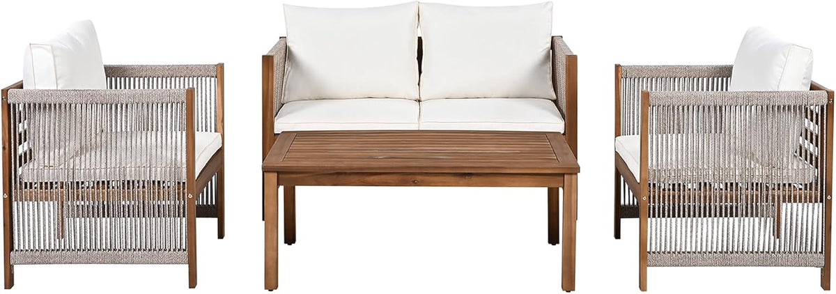 Garden furniture, garden furniture for 4 people, with sofa, coffee table and cushions, removable and washable fabric cover, black (seat cushions included)