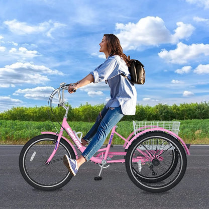 MOONCOOL Adult Tricycles with Rear Basket & Inflator, 24 26 in 7 Speed 3 Wheel Bikes, Three - Product image 140