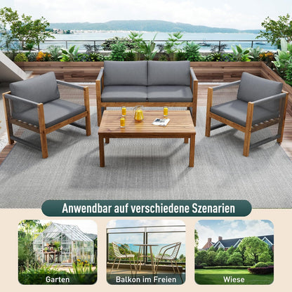 Garden furniture, garden furniture for 4 people, with sofa, coffee table and cushions, removable and washable fabric cover, black (seat cushions included)