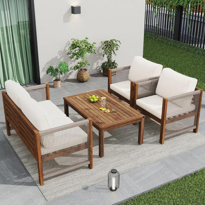 Garden furniture, garden furniture for 4 people, with sofa, coffee table and cushions, removable and washable fabric cover, black (seat cushions included)