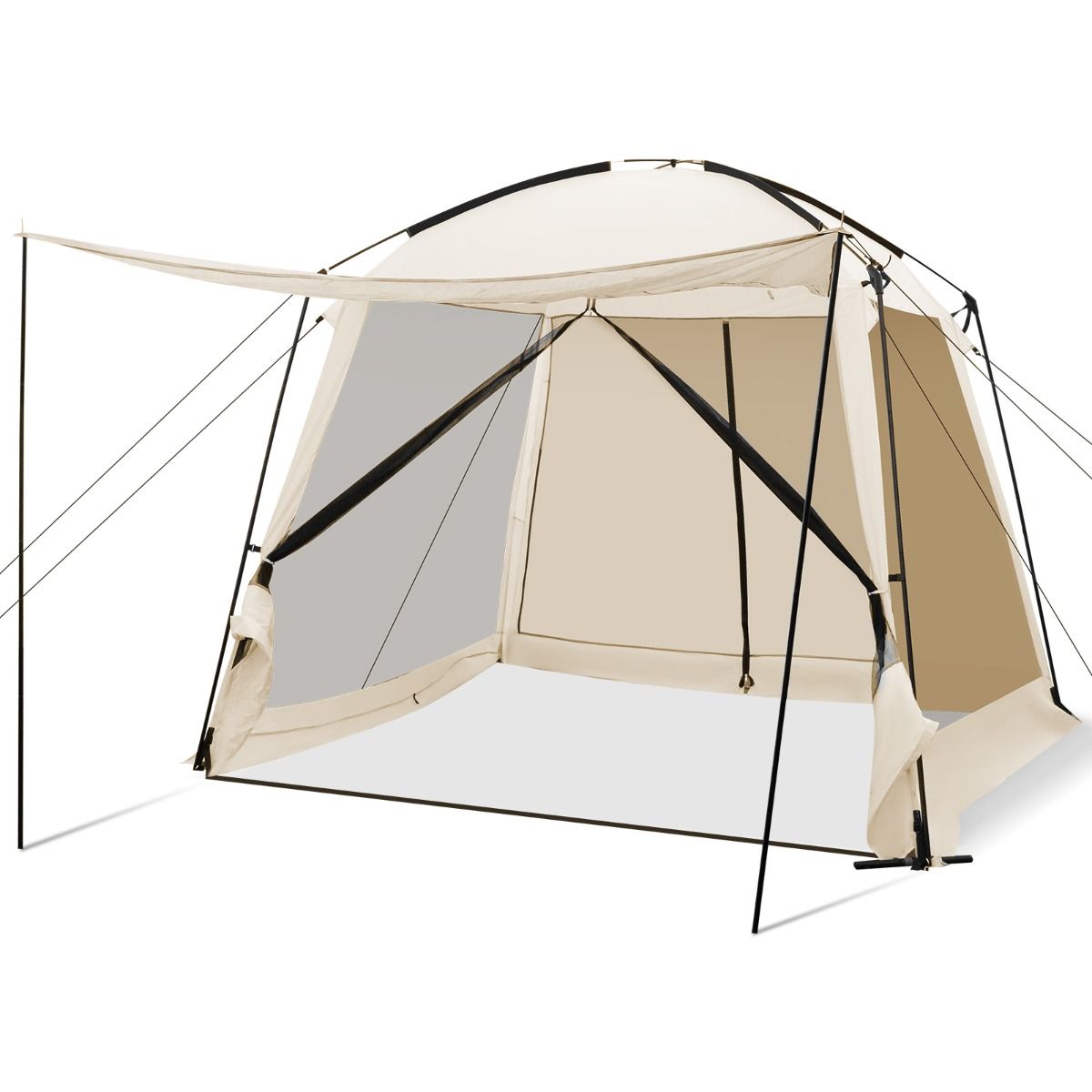 Camping Tent for 8-10 People Dome Tent with Vestibule and Mosquito Net Zippered Door Portable Tent with Carry Bag 300x300x250cm Beige -