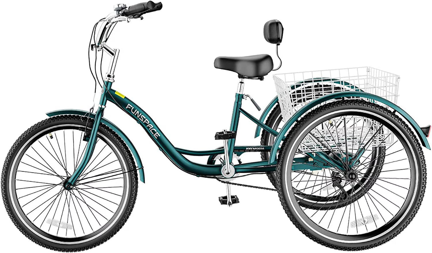 MOONCOOL Adult Tricycles with Rear Basket & Inflator, 24 26 in 7 Speed 3 Wheel Bikes, Three - Product image 18
