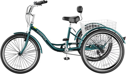 MOONCOOL Adult Tricycles with Rear Basket & Inflator, 24 26 in 7 Speed 3 Wheel Bikes, Three - Product image 18