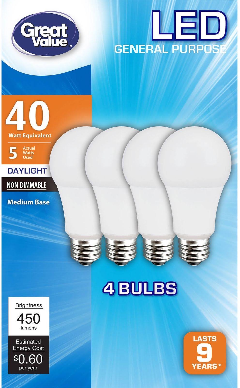Great Value LED Light Bulbs 5W, Daylight - 4 pack - Product image 1
