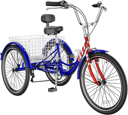 MOONCOOL Adult Tricycles with Rear Basket & Inflator, 24 26 in 7 Speed 3 Wheel Bikes, Three - Product image 135