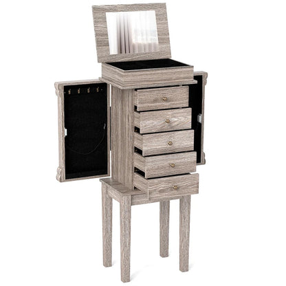 Standing Jewelry Armoire Cabinet with Flip Top Mirror, 5 Drawers & 2 Swing Doors - Product image 3
