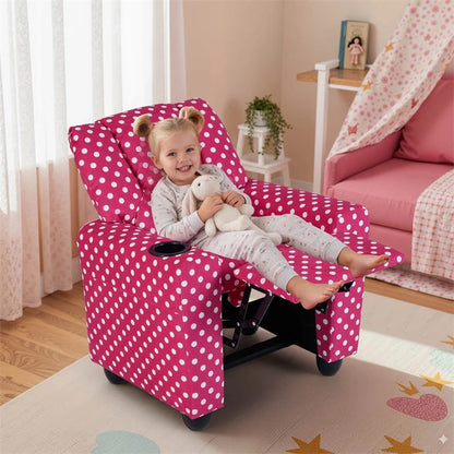 Kids Recliner Chair with Cup Holder & Side Pocket, Adjustable Toddler Lounge Sofa, Ergonomic Children Armchairs for Boys Girls Age 3+, 150lbs