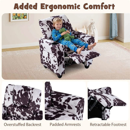 Kids Recliner Chair with Cup Holder & Side Pocket, Adjustable Toddler Lounge Sofa, Ergonomic Children Armchairs for Boys Girls Age 3+, 150lbs