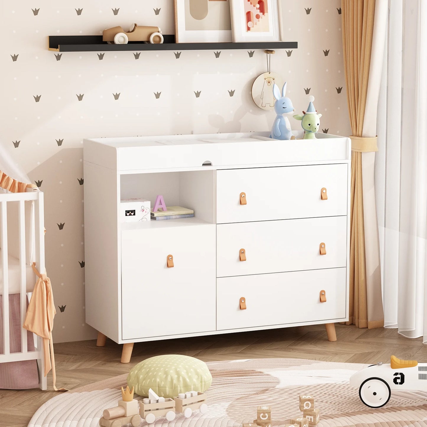 OXYLIFE 45" Baby Nursery Changing Table Dresser with 4 Drawers and Shelf for Nursery Room, White - Product image 44