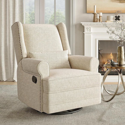Royalcraft Swivel Nursery Glider Recliner, Comfy Upholstered Glider Chair with Lumbar Pillow and Footrest - Product image 1